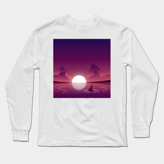 Sunset Paper boat at Dawn I Landscape Long Sleeve T-Shirt by Art by Ergate